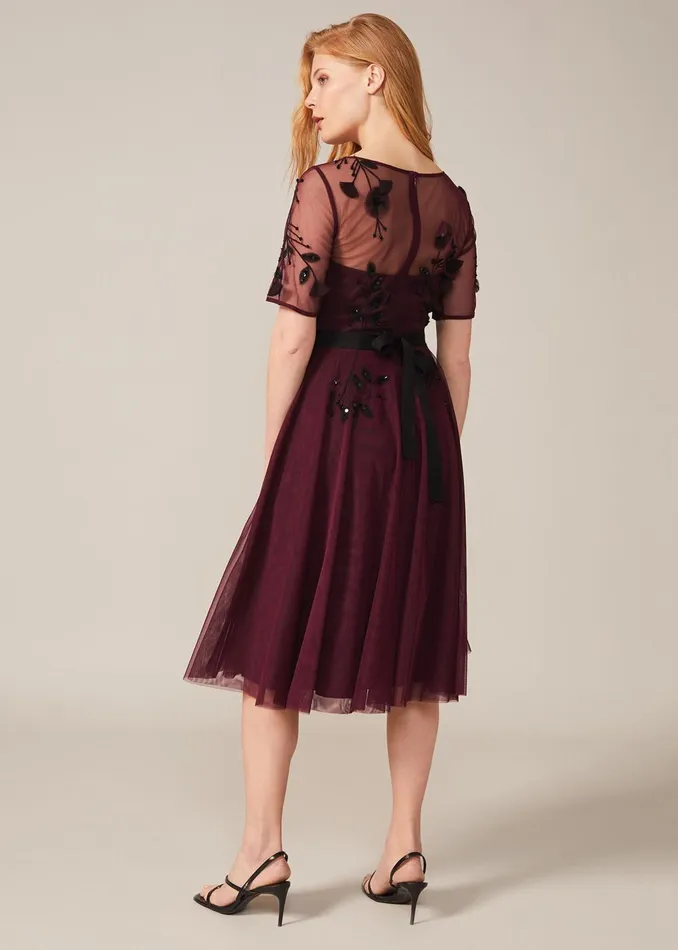 Women Phase Eight Occasion Dresses Felicia Embroidered Tulle Dress Berry