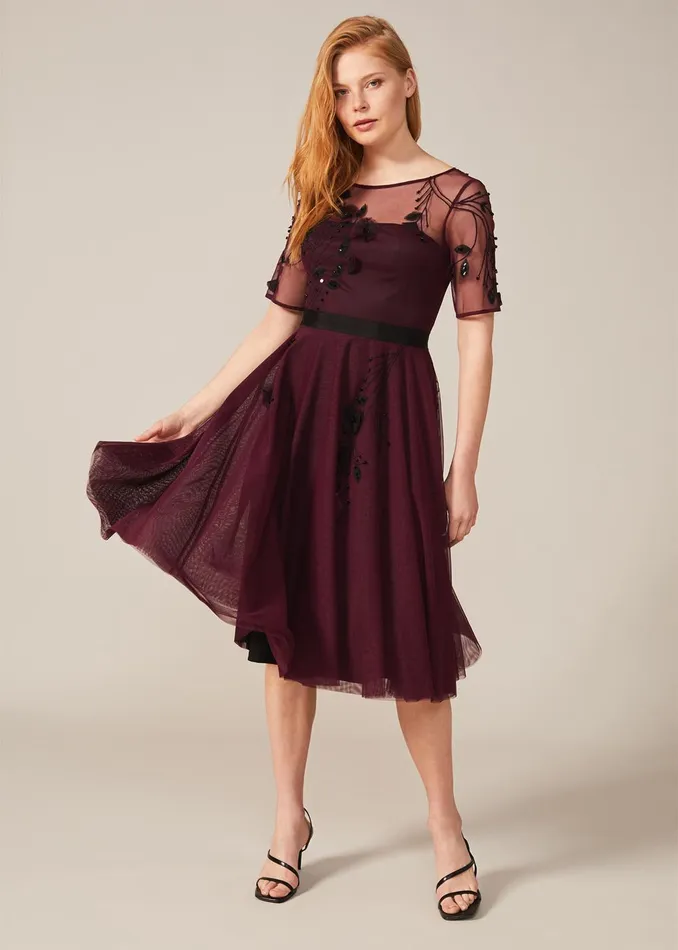 Women Phase Eight Occasion Dresses Felicia Embroidered Tulle Dress Berry