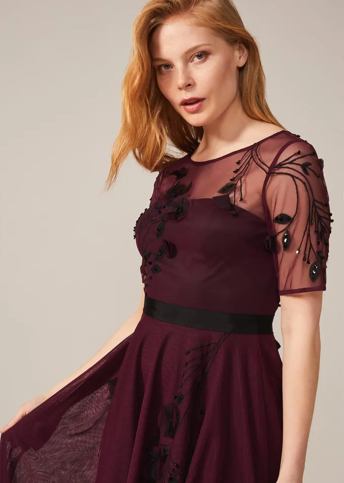 Women Phase Eight Occasion Dresses Felicia Embroidered Tulle Dress Berry