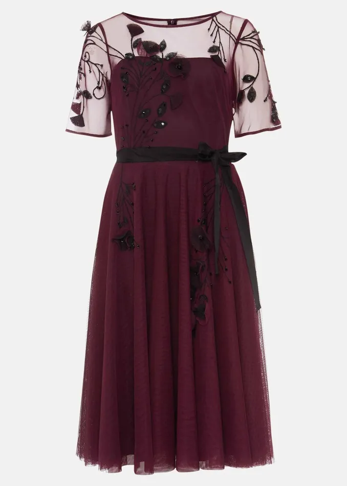 Women Phase Eight Occasion Dresses Felicia Embroidered Tulle Dress Berry