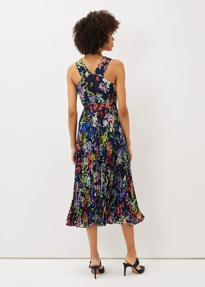 Women Phase Eight Occasion Dresses Fenella Pleated Floral Dress French Navy Multi