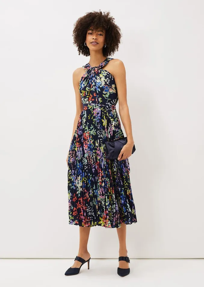 Women Phase Eight Occasion Dresses Fenella Pleated Floral Dress French Navy Multi