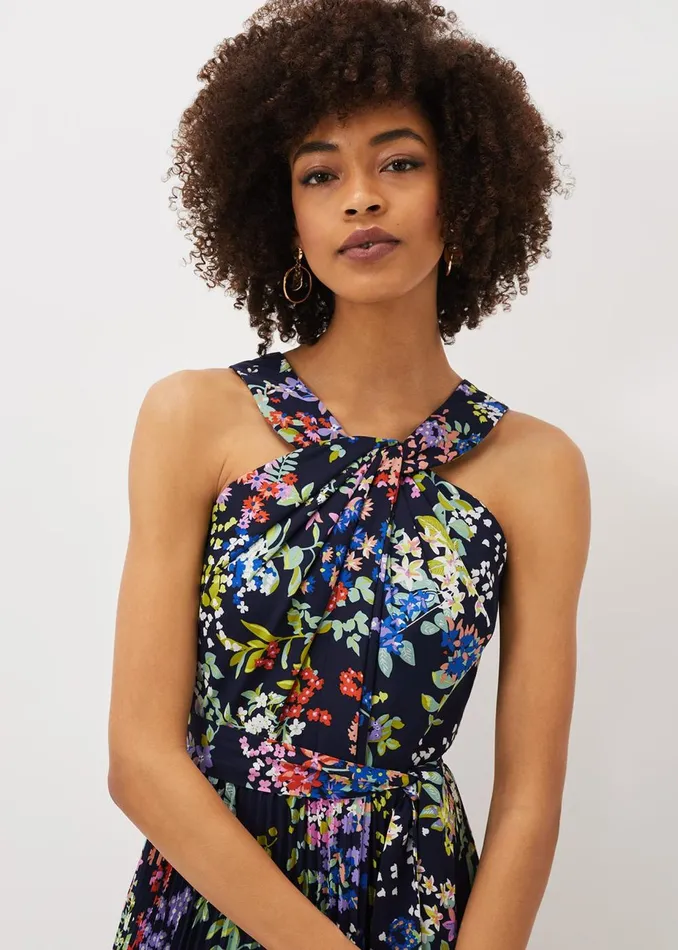Women Phase Eight Occasion Dresses Fenella Pleated Floral Dress French Navy Multi