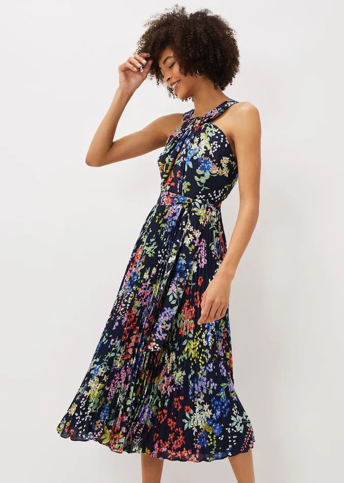 Women Phase Eight Occasion Dresses Fenella Pleated Floral Dress French Navy Multi