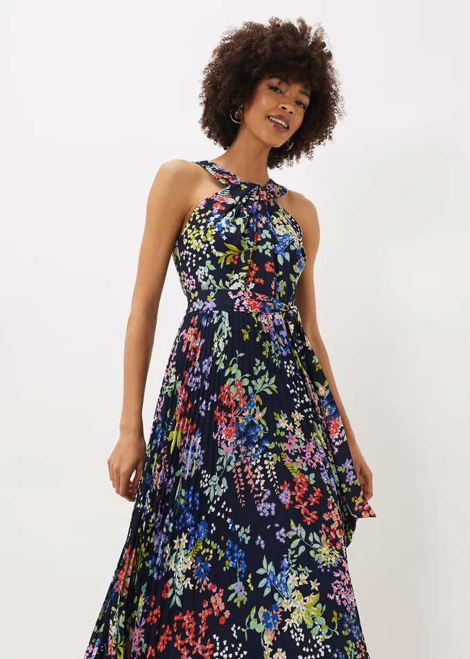 Women Phase Eight Occasion Dresses Fenella Pleated Floral Dress French Navy Multi