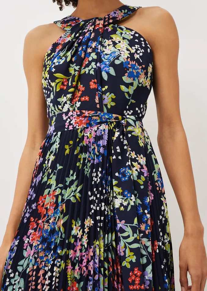 Women Phase Eight Occasion Dresses Fenella Pleated Floral Dress French Navy Multi