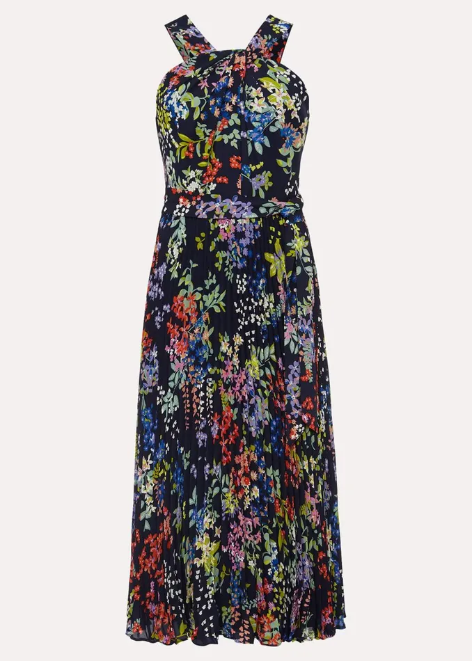 Women Phase Eight Occasion Dresses Fenella Pleated Floral Dress French Navy Multi
