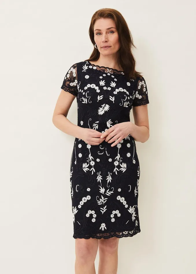 Women Phase Eight Occasion Dresses Floris Embroidered Shift Dress Navyivory