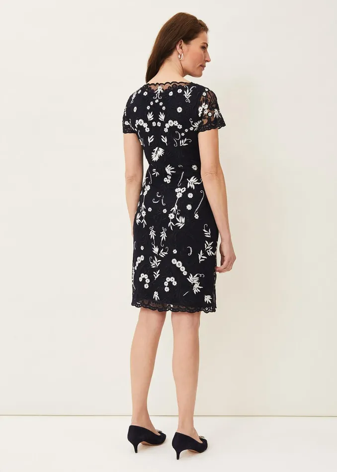 Women Phase Eight Occasion Dresses Floris Embroidered Shift Dress Navyivory