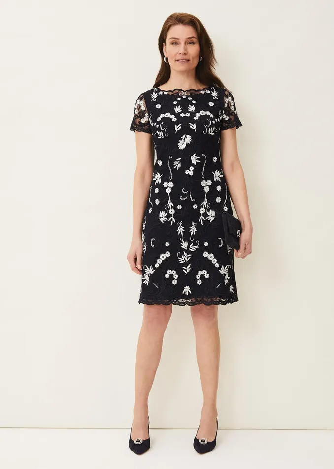 Women Phase Eight Occasion Dresses Floris Embroidered Shift Dress Navyivory