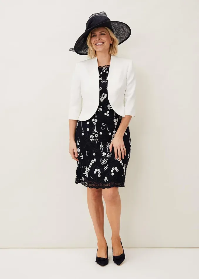 Women Phase Eight Occasion Dresses Floris Embroidered Shift Dress Navyivory