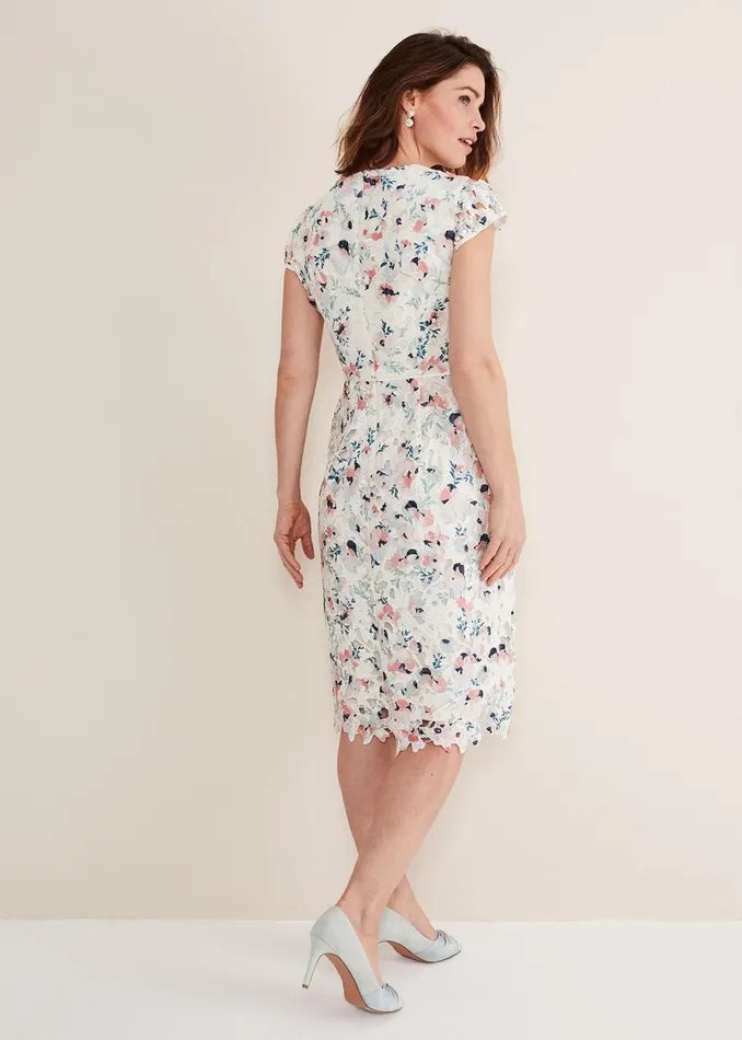 Women Phase Eight Occasion Dresses Franky Floral Lace Dress Ivorymulti