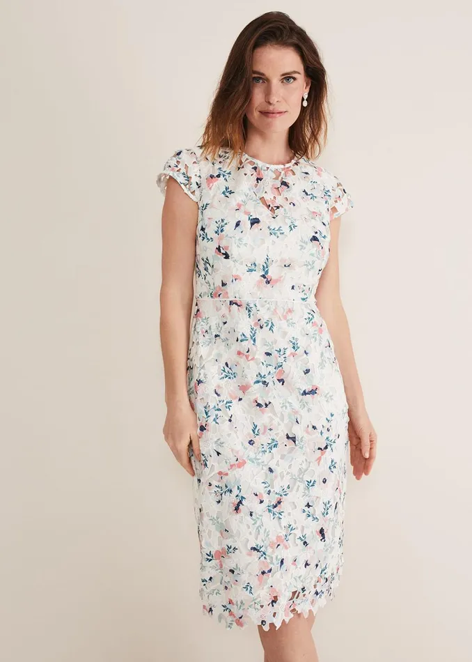 Women Phase Eight Occasion Dresses Franky Floral Lace Dress Ivorymulti