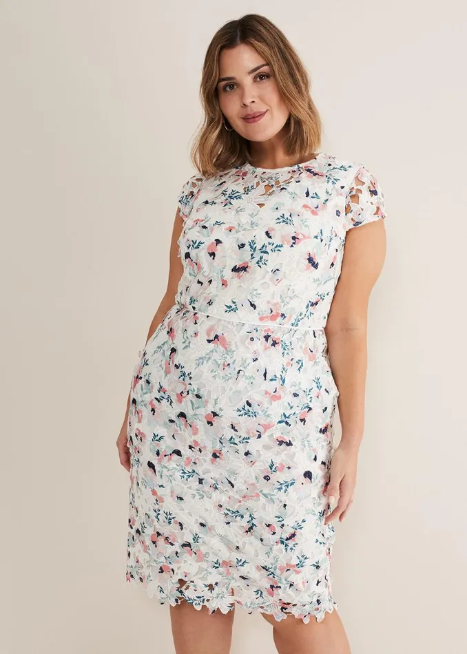 Women Phase Eight Occasion Dresses Franky Floral Lace Dress Ivorymulti