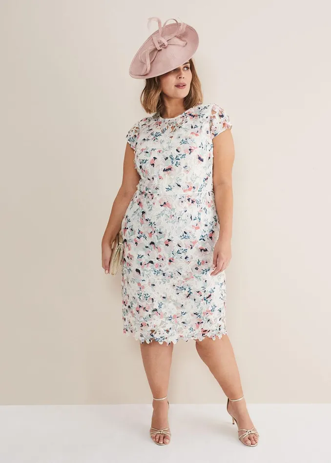 Women Phase Eight Occasion Dresses Franky Floral Lace Dress Ivorymulti