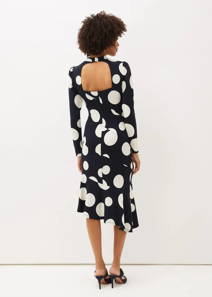 Women Phase Eight Occasion Dresses Gabi Spot Print Asymmetric Hem Dress Navyivory