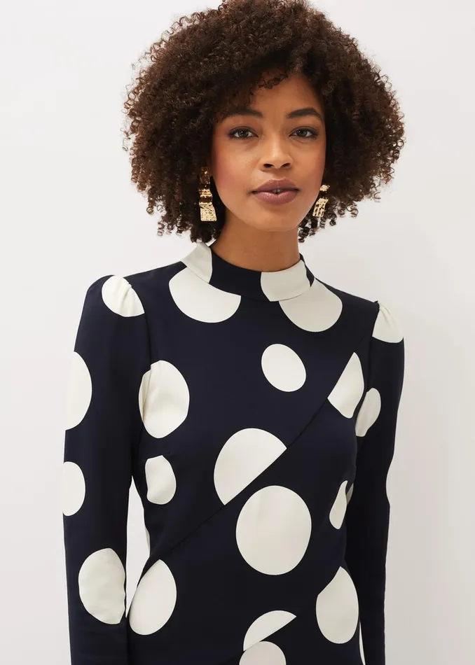 Women Phase Eight Occasion Dresses Gabi Spot Print Asymmetric Hem Dress Navyivory
