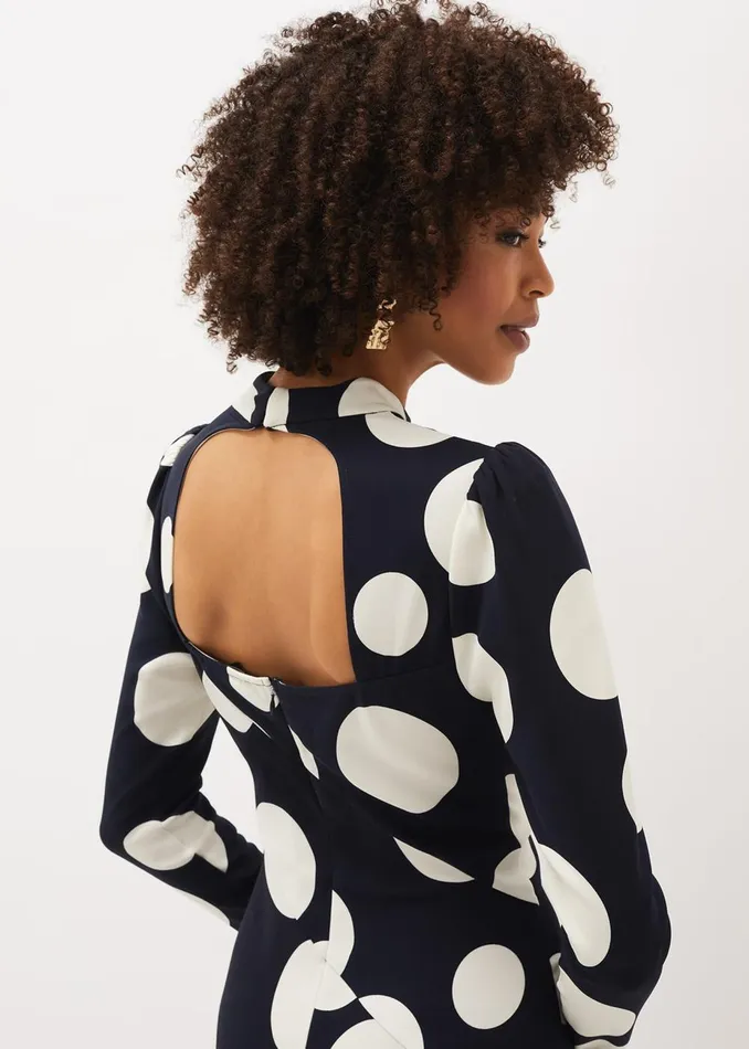Women Phase Eight Occasion Dresses Gabi Spot Print Asymmetric Hem Dress Navyivory