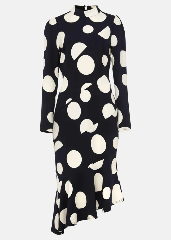 Women Phase Eight Occasion Dresses Gabi Spot Print Asymmetric Hem Dress Navyivory