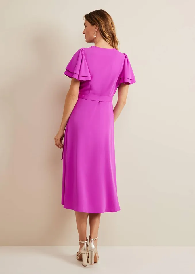 Women Phase Eight Occasion Dresses Gian Magenta Wrap Midi Dress Magenta