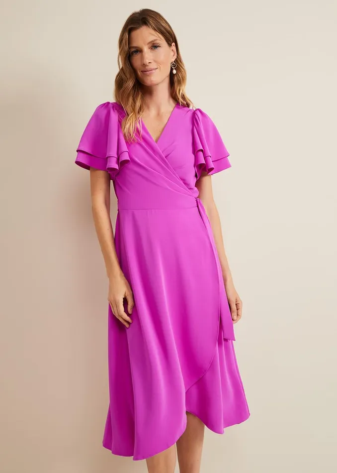 Women Phase Eight Occasion Dresses Gian Magenta Wrap Midi Dress Magenta