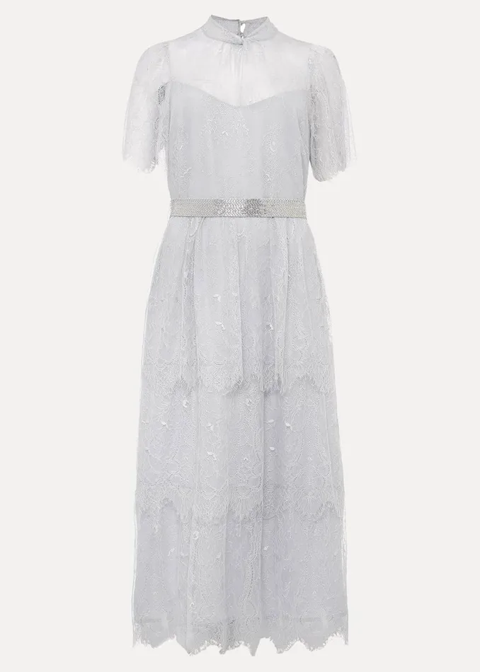 Women Phase Eight Occasion Dresses Ginnie Lace Tiered Midi Dress Smokey Blue