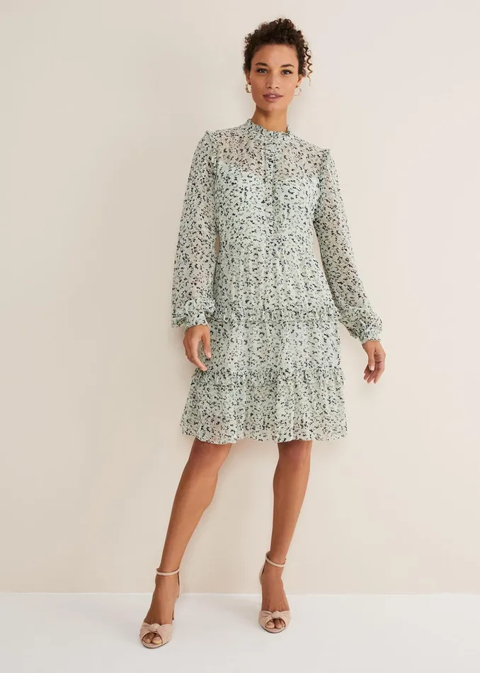Women Phase Eight Occasion Dresses Harlow Floral Tiered Mini Dress Eau De Nilmulti