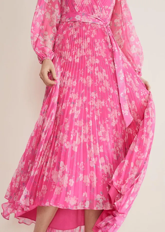 Women Phase Eight Occasion Dresses Hayley Floral Pleated Maxi Dress Neon Pink