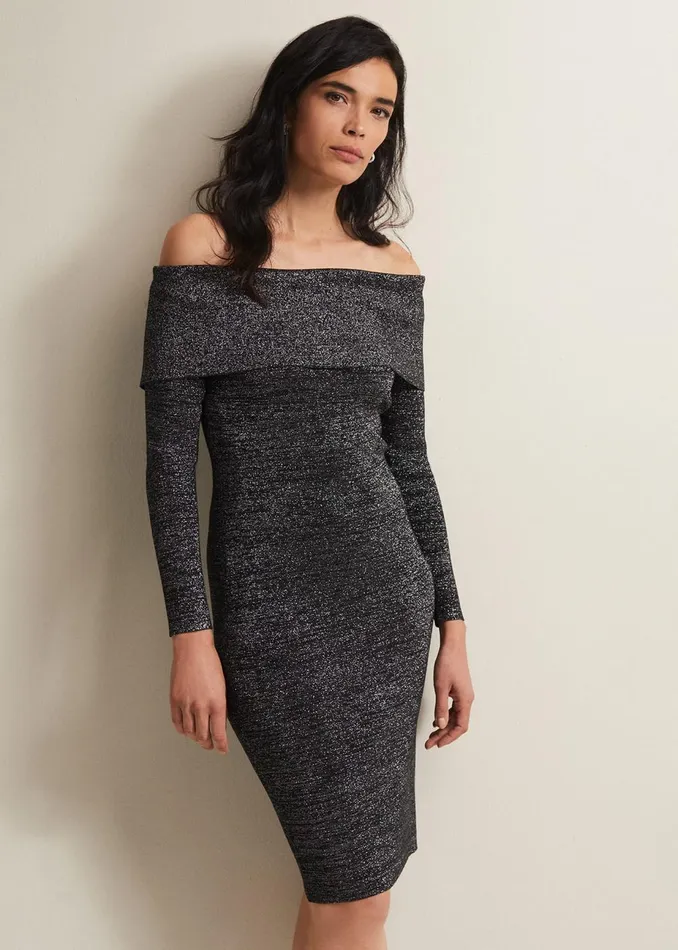 Women Phase Eight Occasion Dresses Heidi Knitted Bardot Dress Blacksilver