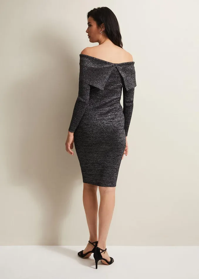 Women Phase Eight Occasion Dresses Heidi Knitted Bardot Dress Blacksilver