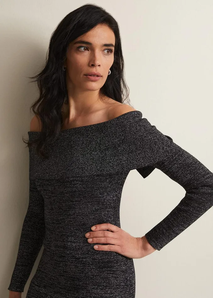 Women Phase Eight Occasion Dresses Heidi Knitted Bardot Dress Blacksilver