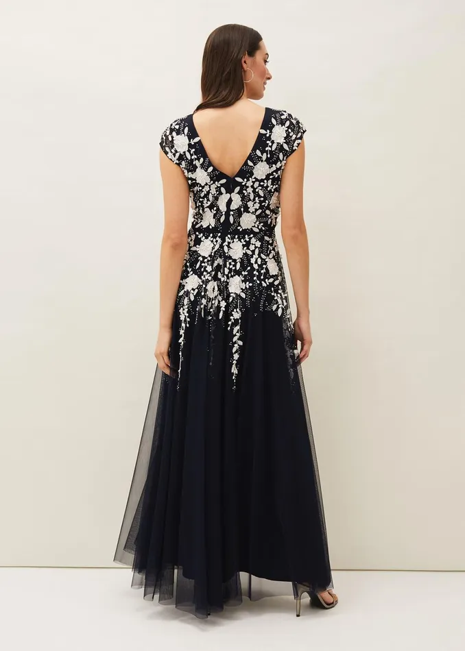 Women Phase Eight Occasion Dresses Henriette Embellished Maxi Dress Navyivory