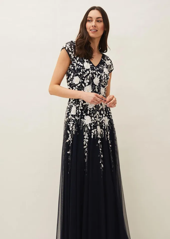 Women Phase Eight Occasion Dresses Henriette Embellished Maxi Dress Navyivory