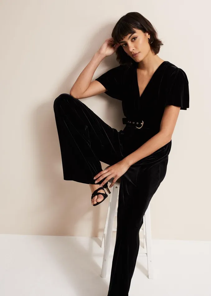 Women Phase Eight Occasion Dresses Holly Black Velvet Jumpsuit Black