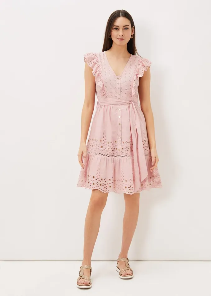 Women Phase Eight Occasion Dresses Illa Broderie Tea Dress Pale Pink