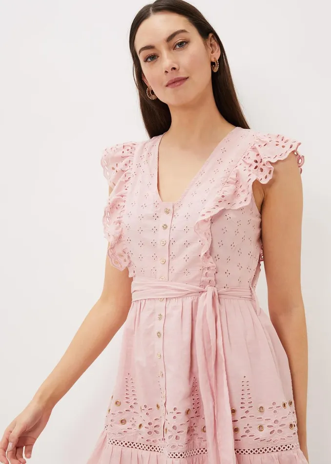 Women Phase Eight Occasion Dresses Illa Broderie Tea Dress Pale Pink