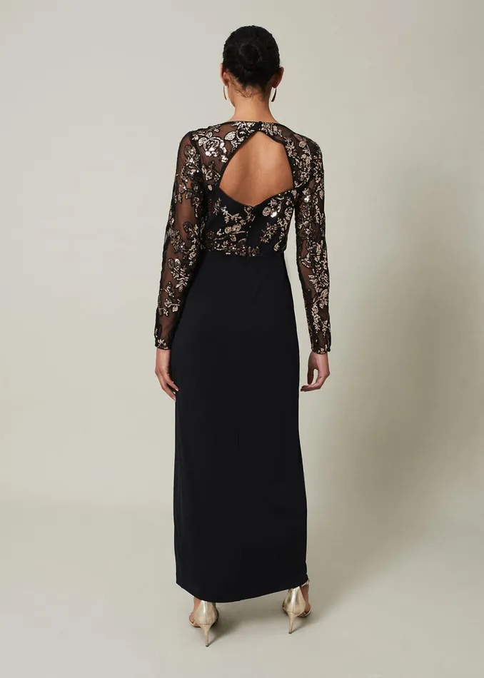 Women Phase Eight Occasion Dresses Jacinta Sequin Jersey Maxi Dress Blackgold