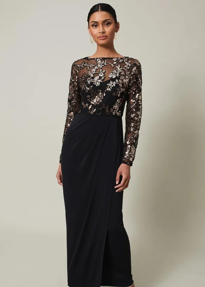 Women Phase Eight Occasion Dresses Jacinta Sequin Jersey Maxi Dress Blackgold