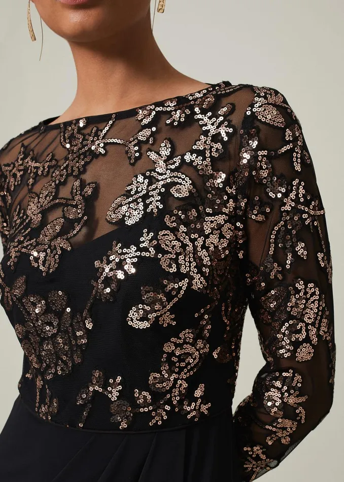 Women Phase Eight Occasion Dresses Jacinta Sequin Jersey Maxi Dress Blackgold