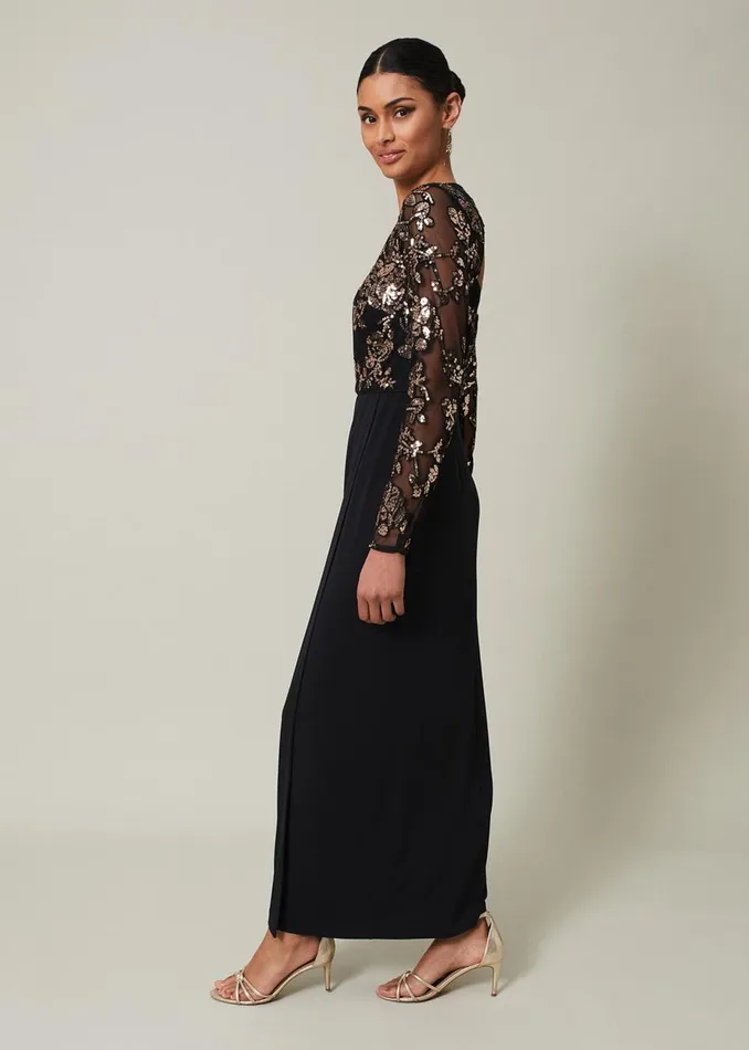 Women Phase Eight Occasion Dresses Jacinta Sequin Jersey Maxi Dress Blackgold