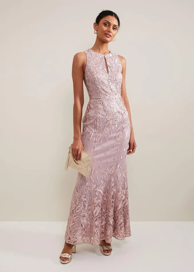 Women Phase Eight Occasion Dresses Jaclyn Embroidered Maxi Dress Pale Pink