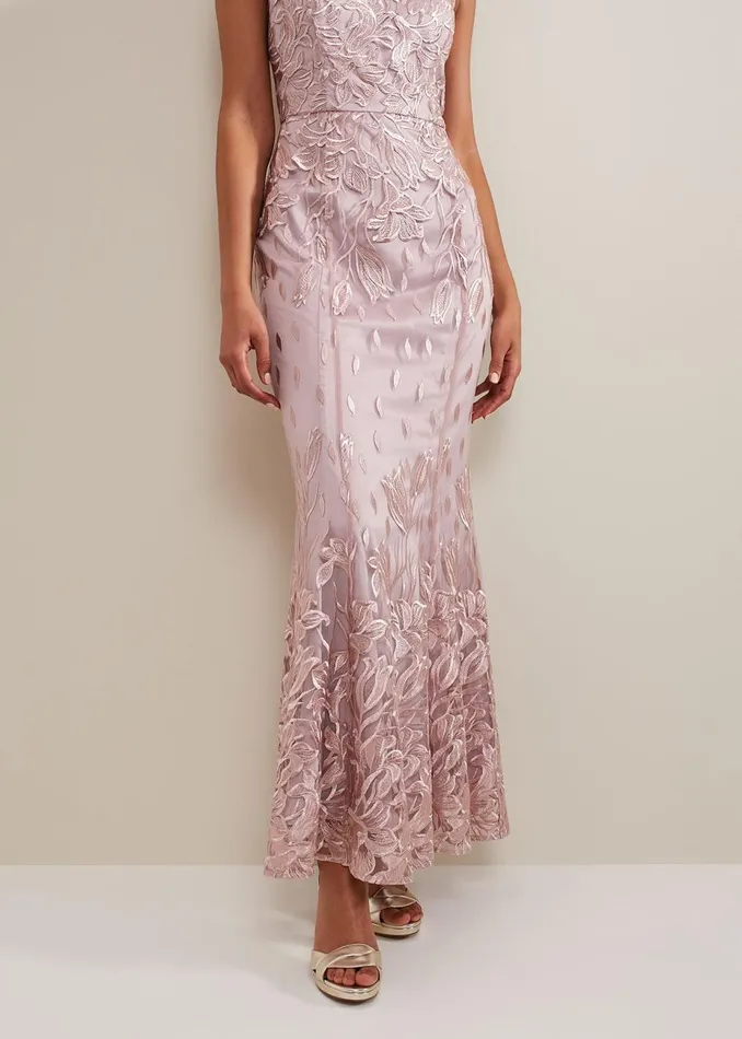 Women Phase Eight Occasion Dresses Jaclyn Embroidered Maxi Dress Pale Pink