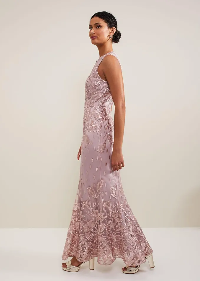 Women Phase Eight Occasion Dresses Jaclyn Embroidered Maxi Dress Pale Pink
