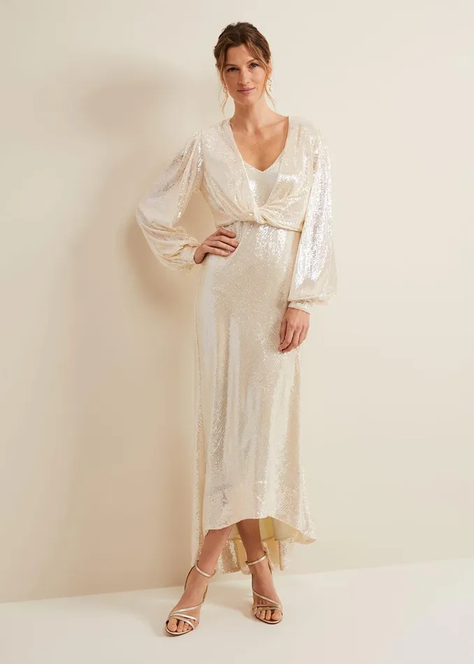 Women Phase Eight Occasion Dresses Jamila Sequin Overlay Maxi Dress Oyster