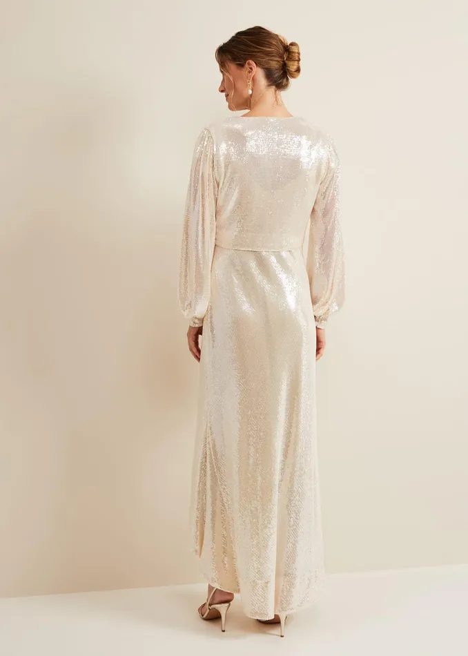 Women Phase Eight Occasion Dresses Jamila Sequin Overlay Maxi Dress Oyster