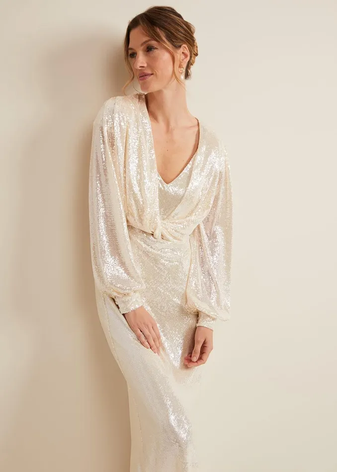 Women Phase Eight Occasion Dresses Jamila Sequin Overlay Maxi Dress Oyster