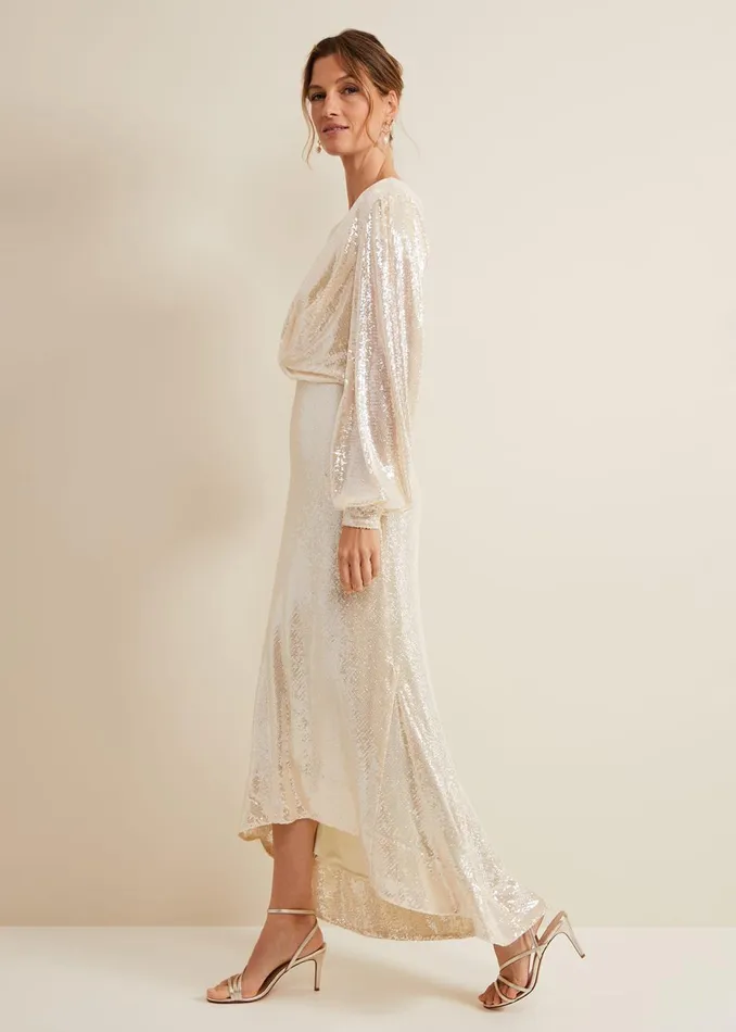 Women Phase Eight Occasion Dresses Jamila Sequin Overlay Maxi Dress Oyster