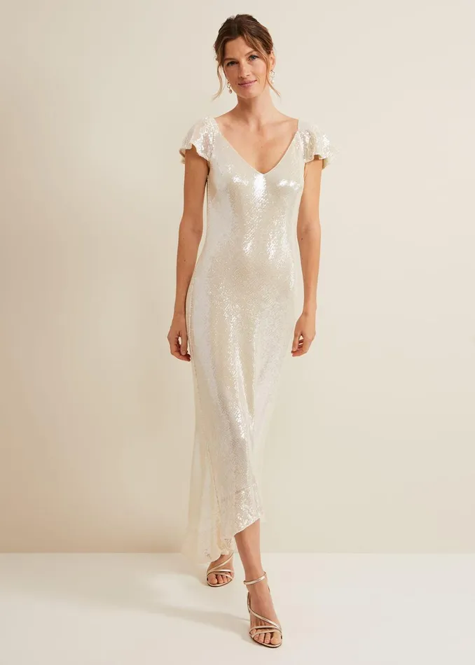 Women Phase Eight Occasion Dresses Jamila Sequin Overlay Maxi Dress Oyster