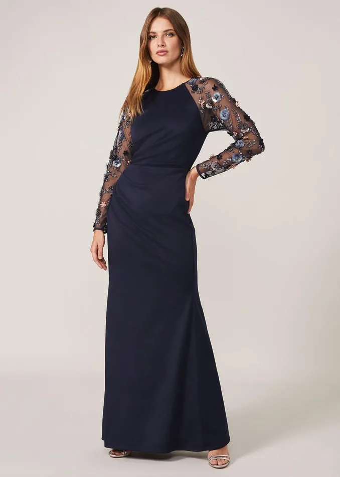 Women Phase Eight Occasion Dresses Jody Sequin Sleeve Maxi Dress Navy