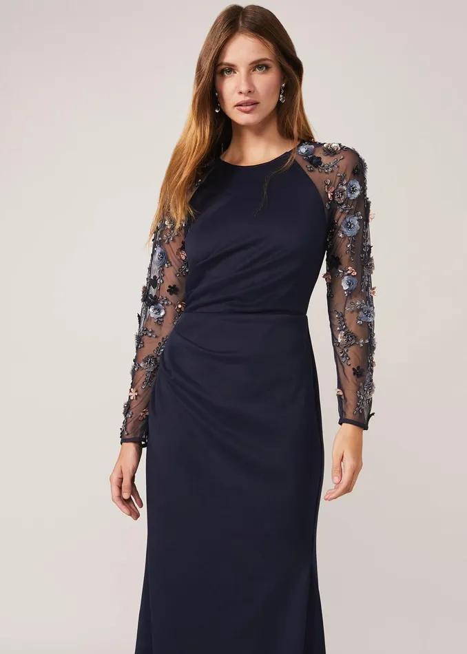 Women Phase Eight Occasion Dresses Jody Sequin Sleeve Maxi Dress Navy